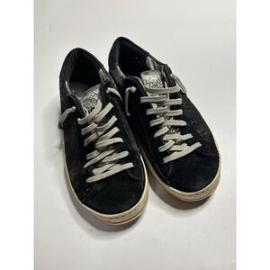 P448 John Distressed Black Suede Metallic Gray Low Top Women's Sneakers Sz 38 8